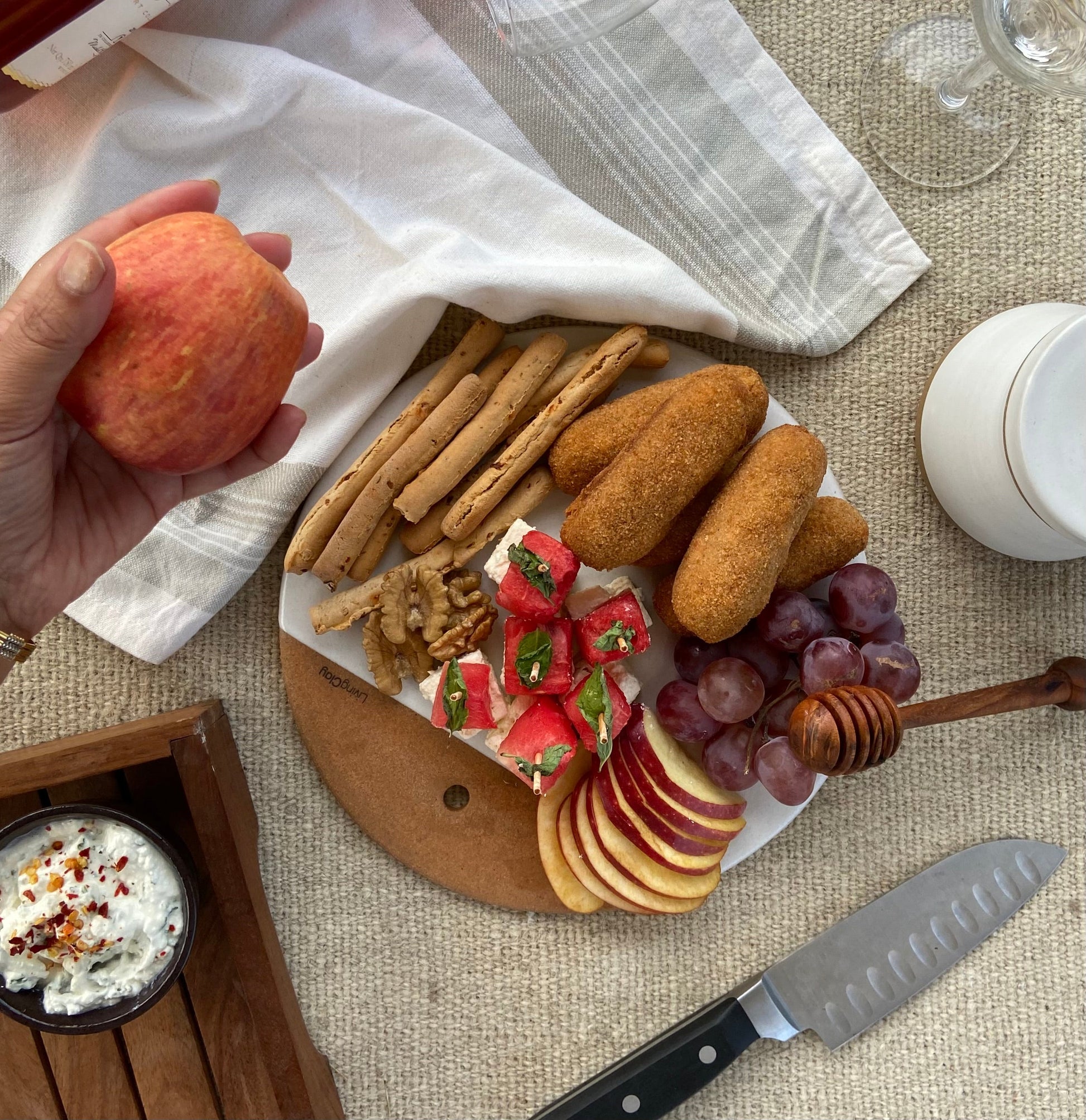 Handcrafted Clay Charcuterie Board with 25.5 cm Diameter