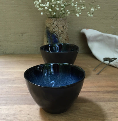 Elegant Handcrafted Blueberry Glazed Stoneware Dessert Bowls Set