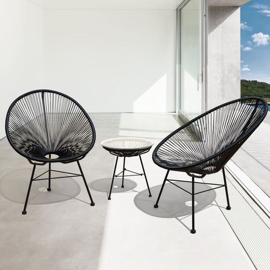 Elegant Wicker Outdoor Patio Chairs Set (2) with Matching Side Table