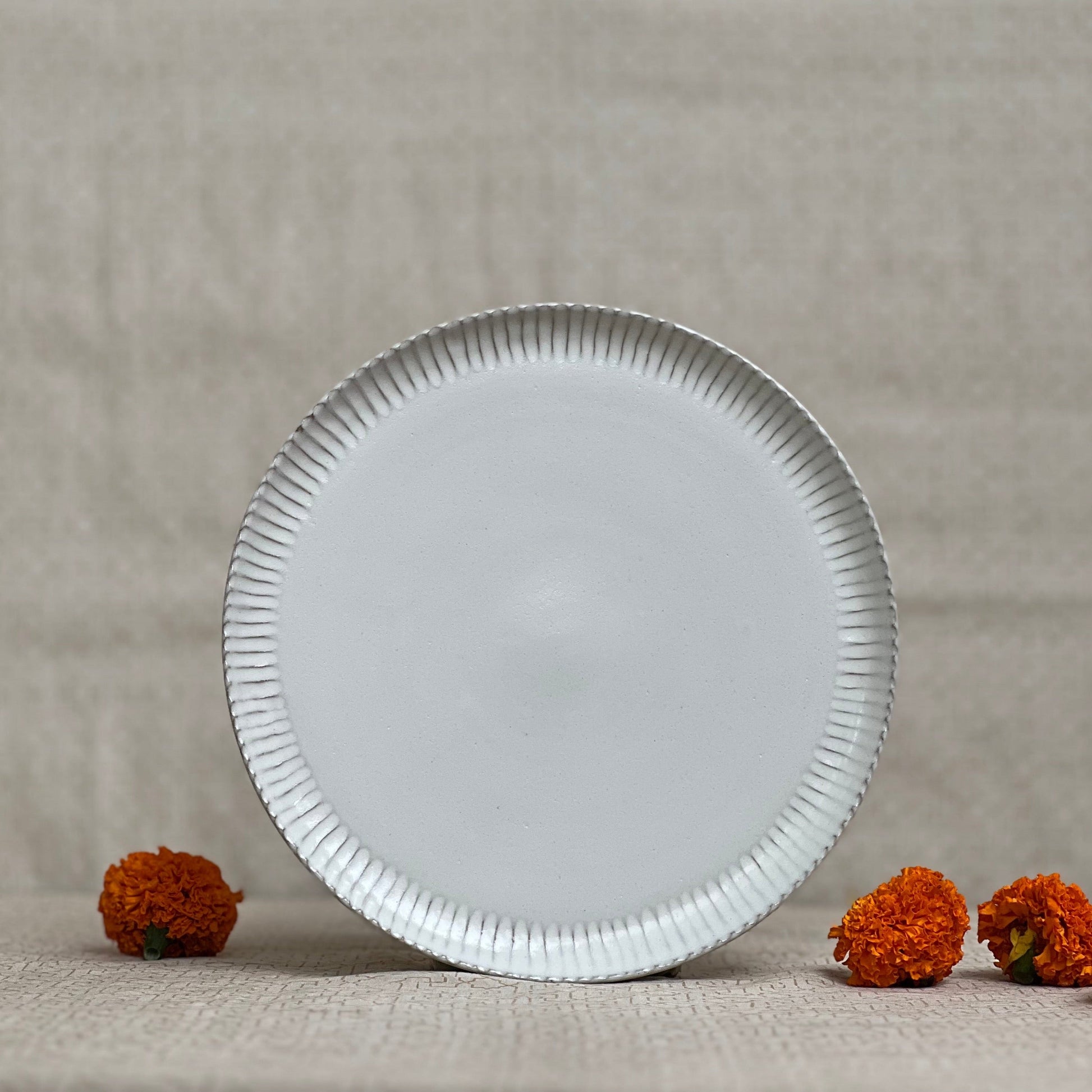 Handcrafted Autumn Whisper Dinner Plate Blue Ivory 26cm