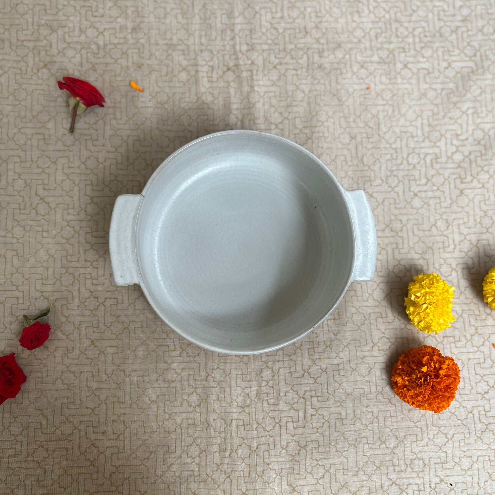 Elegant Autumn Whisper Ceramic Serving Bowl with Dual Handles
