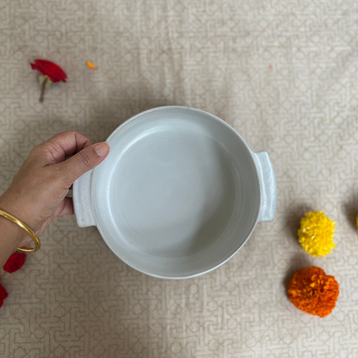Elegant Autumn Whisper Ceramic Serving Bowl with Dual Handles