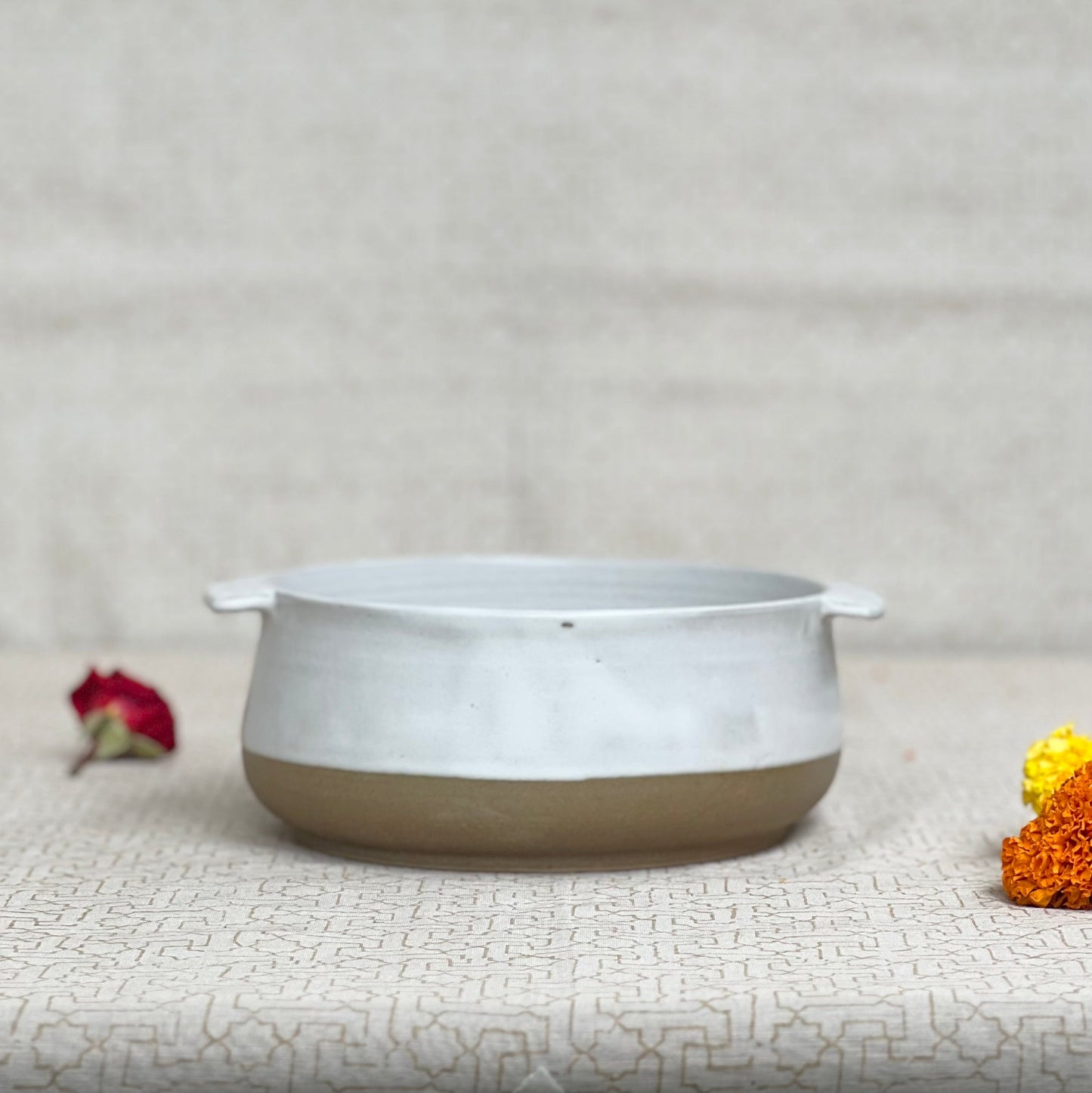 Elegant Autumn Whisper Ceramic Serving Bowl with Dual Handles