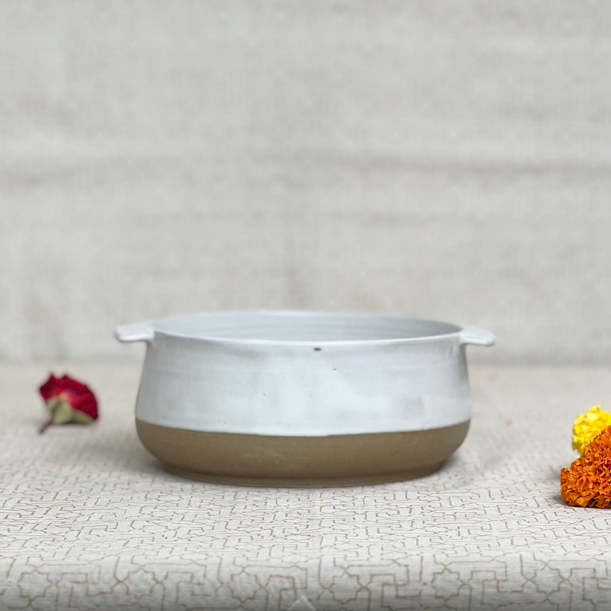 Elegant Autumn Whisper Ceramic Serving Bowl with Dual Handles