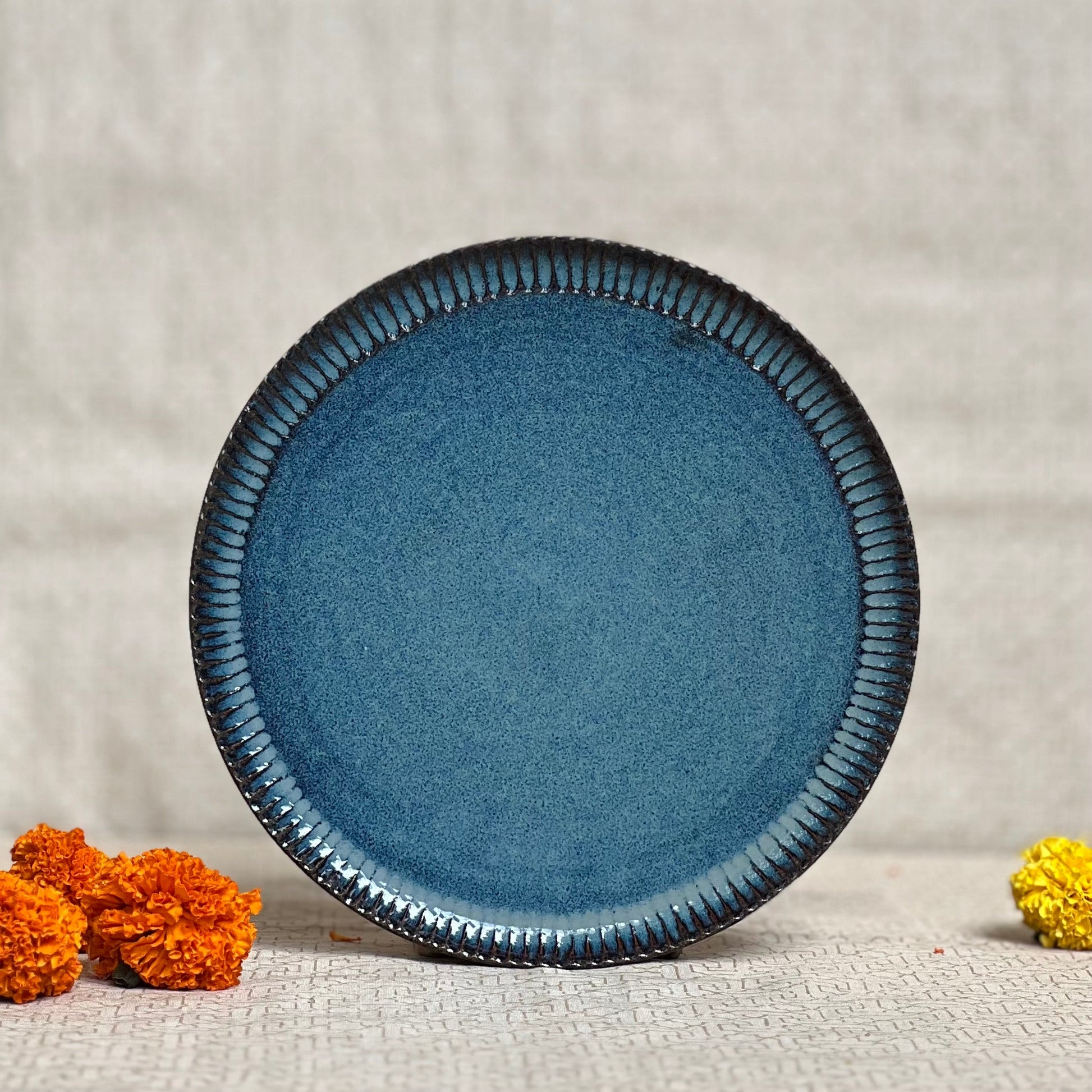 Handcrafted Autumn Whisper Dinner Plate Blue Ivory 26cm