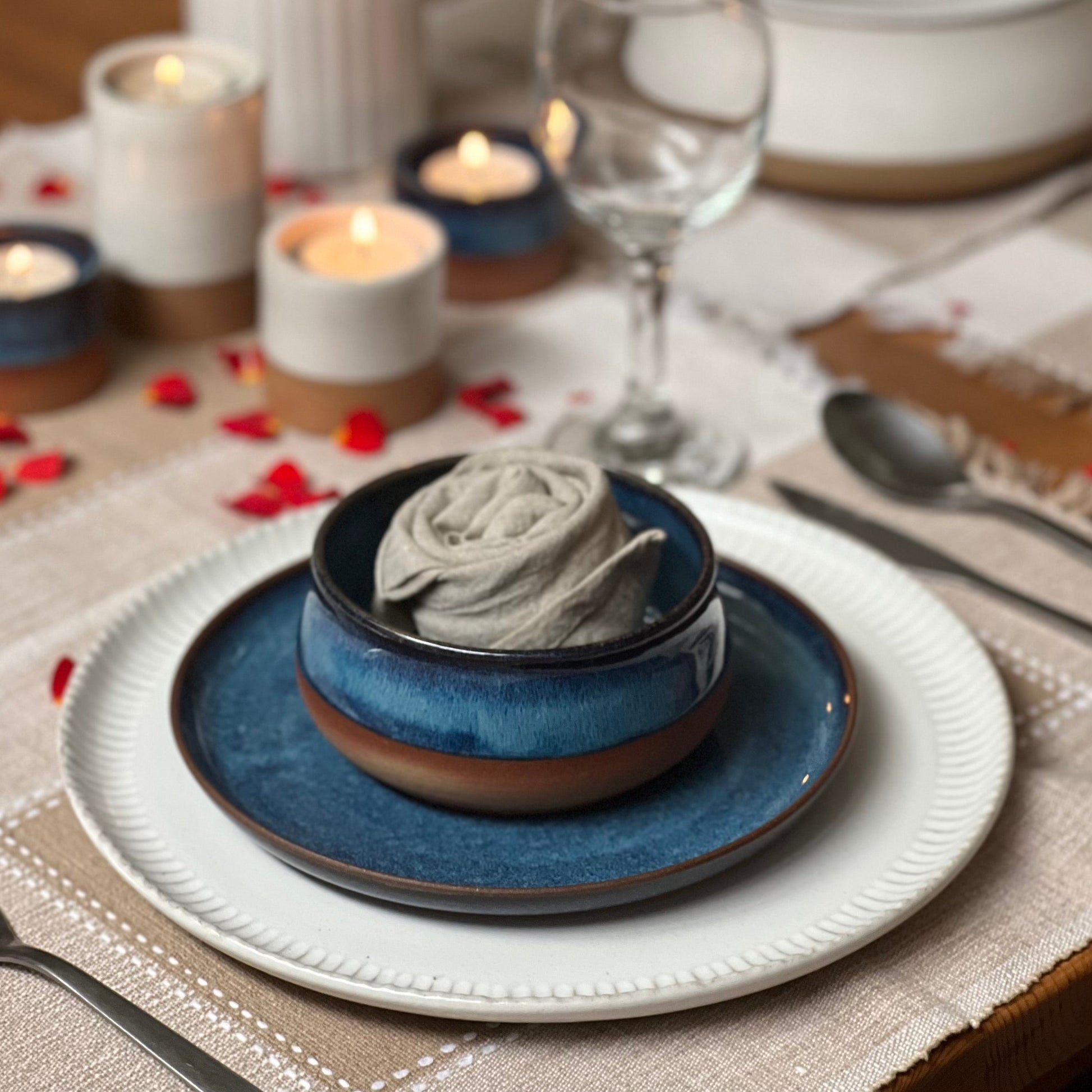 Elegant Ivory & Blue Side Plate – 20cm Diameter for Snacks