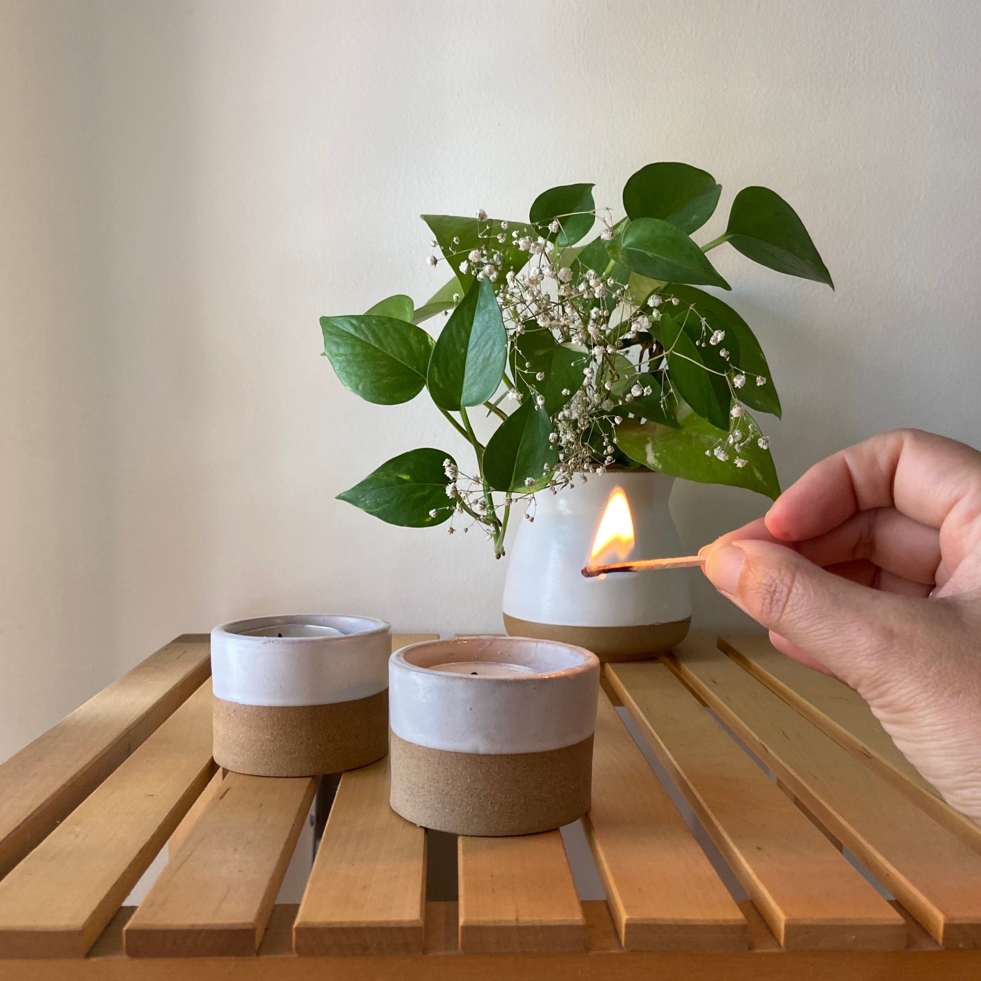 LUMIERES Elegant Clay Tea Light Holders Set of Two