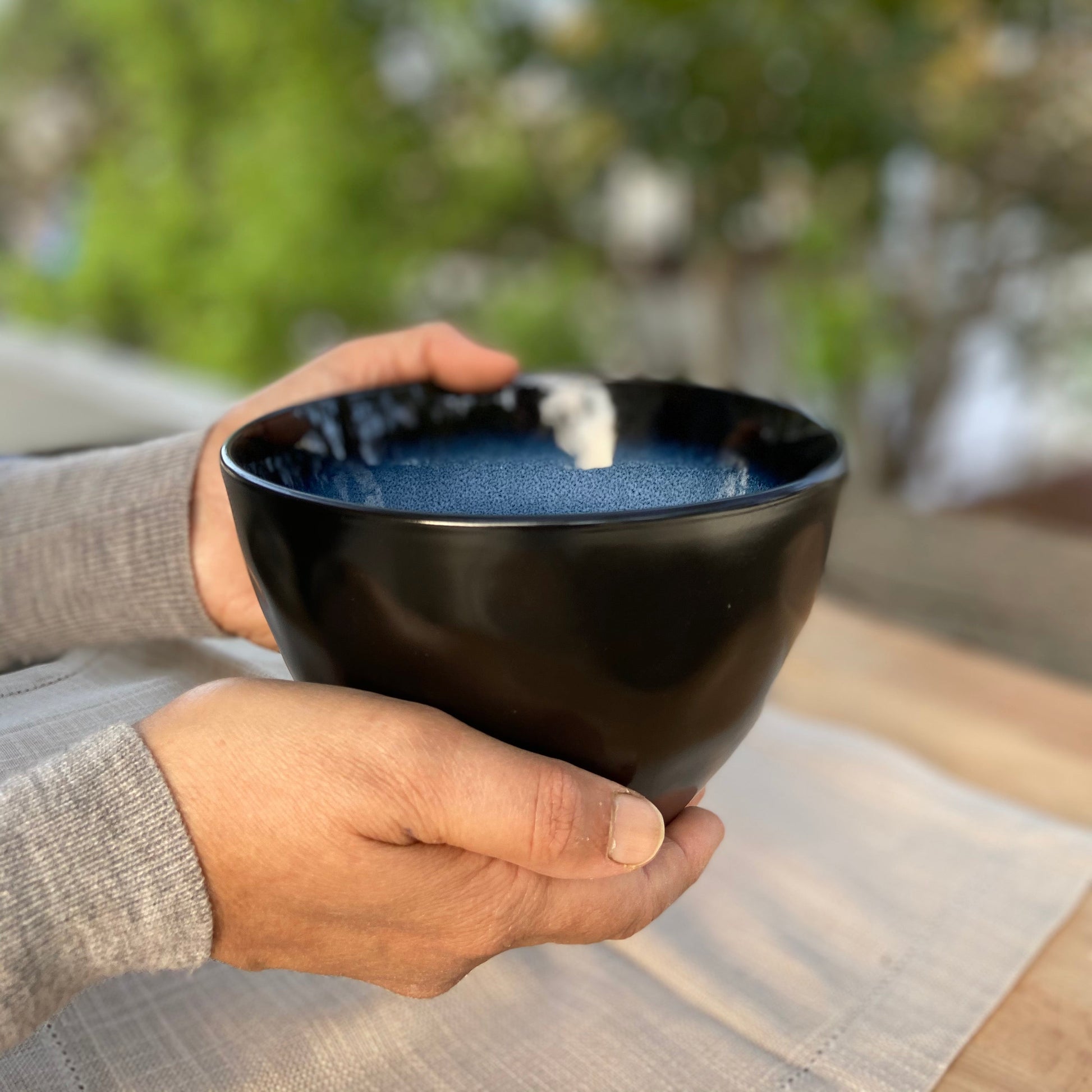 Elegant Handcrafted Blueberry Glazed Stoneware Dessert Bowls Set