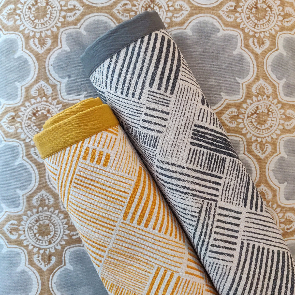 Modern Retro Grey Cotton Rug | Stripe Print | Mid-Century Modern