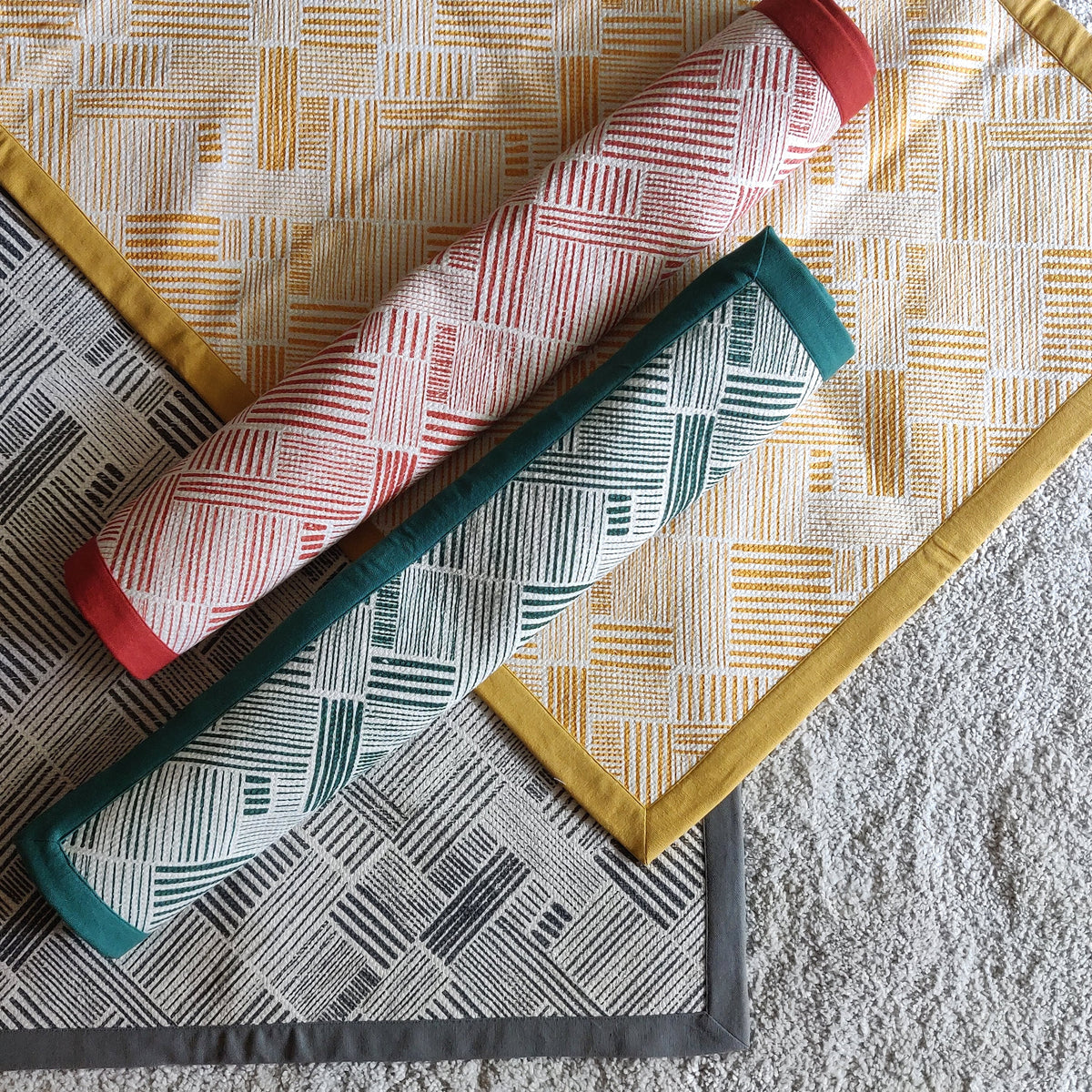 Modern Retro Mustard Yellow Cotton Rug | Stripe Print | Mid-Century Modern