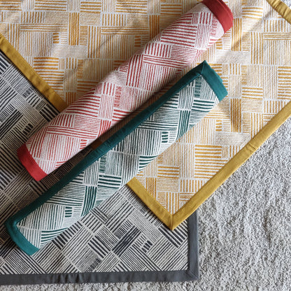 Modern Retro Mustard Yellow Cotton Rug | Stripe Print | Mid-Century Modern