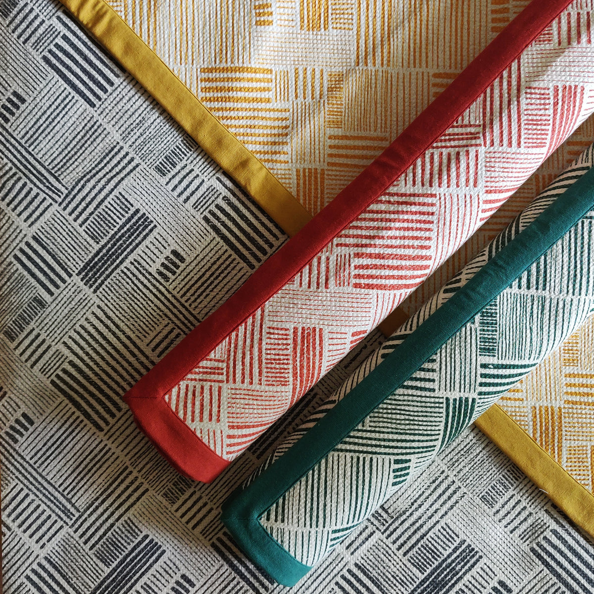 Modern Retro Aqua Green Cotton Rug | Stripe Print | Mid-Century Modern