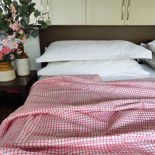 Red Check Triple-Layer Soft Cotton Dohar Blanket Premium