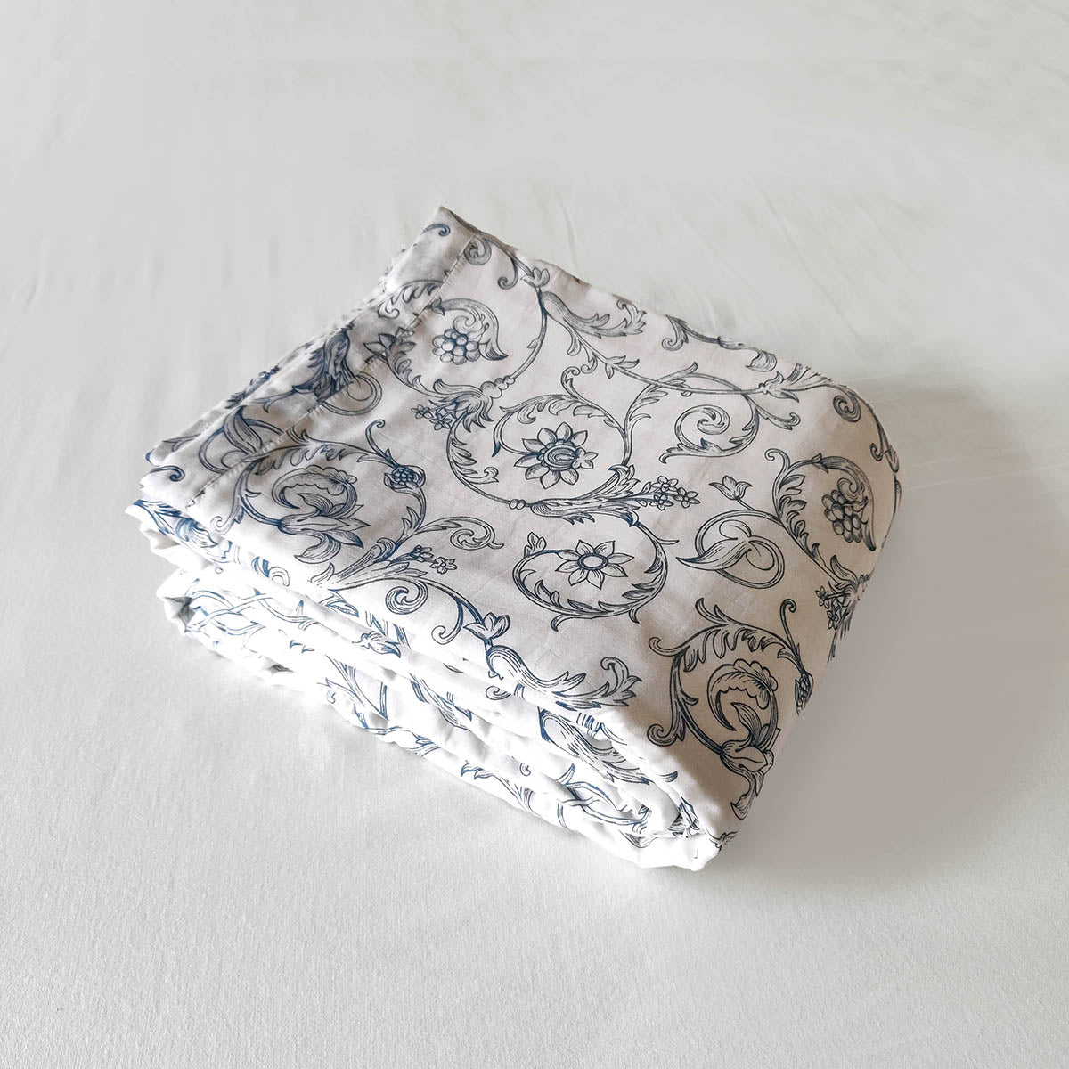 Swirl Blue Soft Cotton Three-Layer Dohar | Lightweight Blanket | Baby & Single Bed Sizes