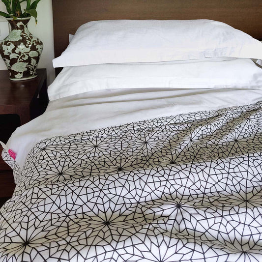 Black White Moroccan 3‑Layer Cotton Dohar Blanket – Soft Stylish