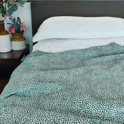 Modern Retro Green Dot Print Soft Cotton Three-Layer Dohar | Lightweight Blanket | Baby & Single Bed Sizes