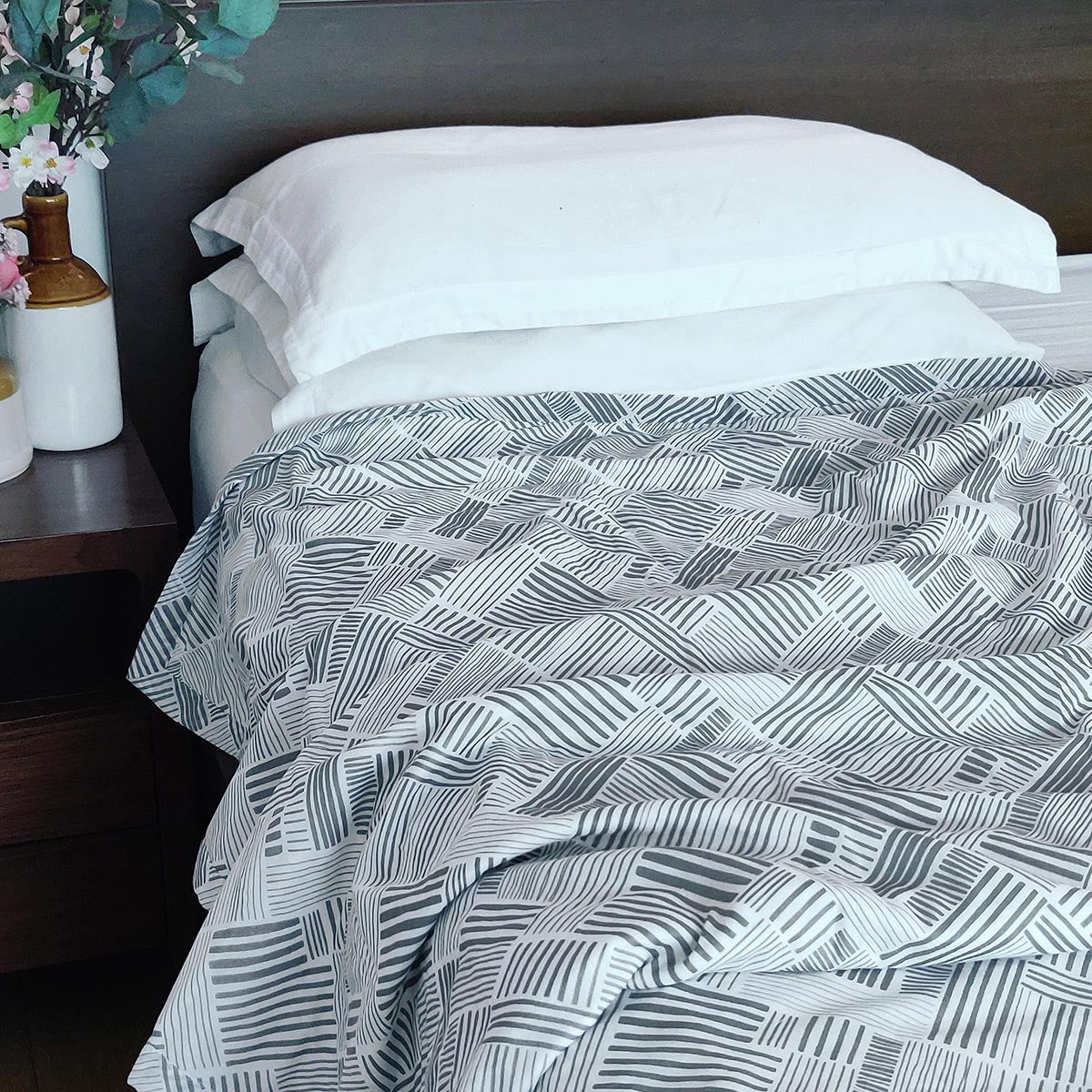 Modern Retro Grey Stripe Print Soft Cotton Three-Layer Dohar | Lightweight Blanket | Baby & Single Bed Sizes