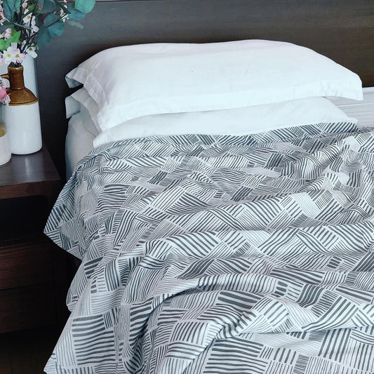 Modern Retro Grey Stripe Print Soft Cotton Three-Layer Dohar | Lightweight Blanket | Baby & Single Bed Sizes