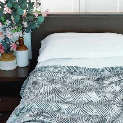 Modern Retro Grey Stripe Print Soft Cotton Three-Layer Dohar | Lightweight Blanket | Baby & Single Bed Sizes
