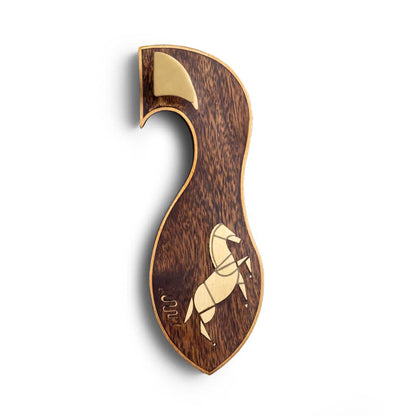 Mustang Khadau Khooti Handcrafted Wooden Wall Hook with Brass Inlay