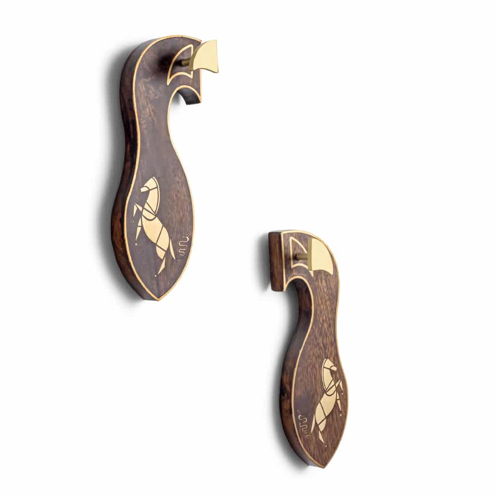 Mustang Khadau Khooti Handcrafted Wooden Wall Hook with Brass Inlay
