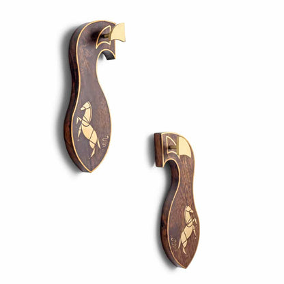 Mustang Khadau Khooti Handcrafted Wooden Wall Hook with Brass Inlay