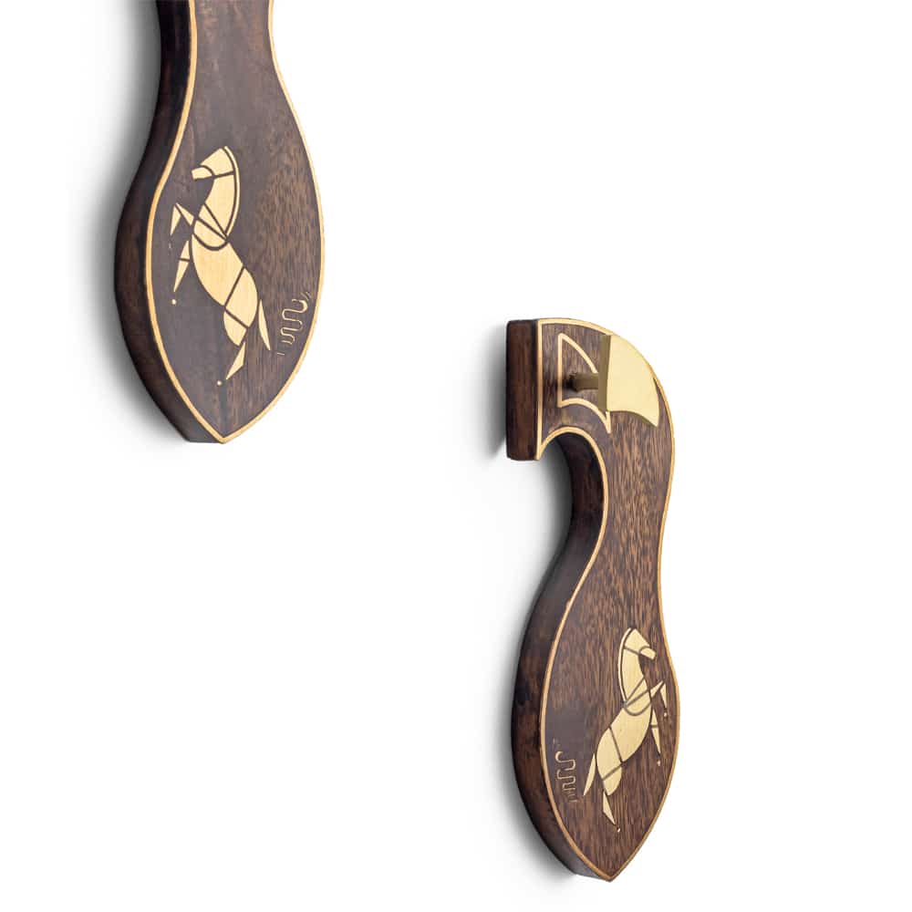 Mustang Khadau Khooti Handcrafted Wooden Wall Hook with Brass Inlay
