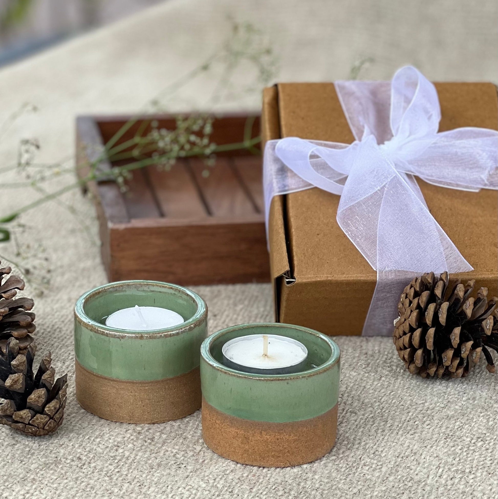 LUMIERES Elegant Clay Tea Light Holders Set of Two