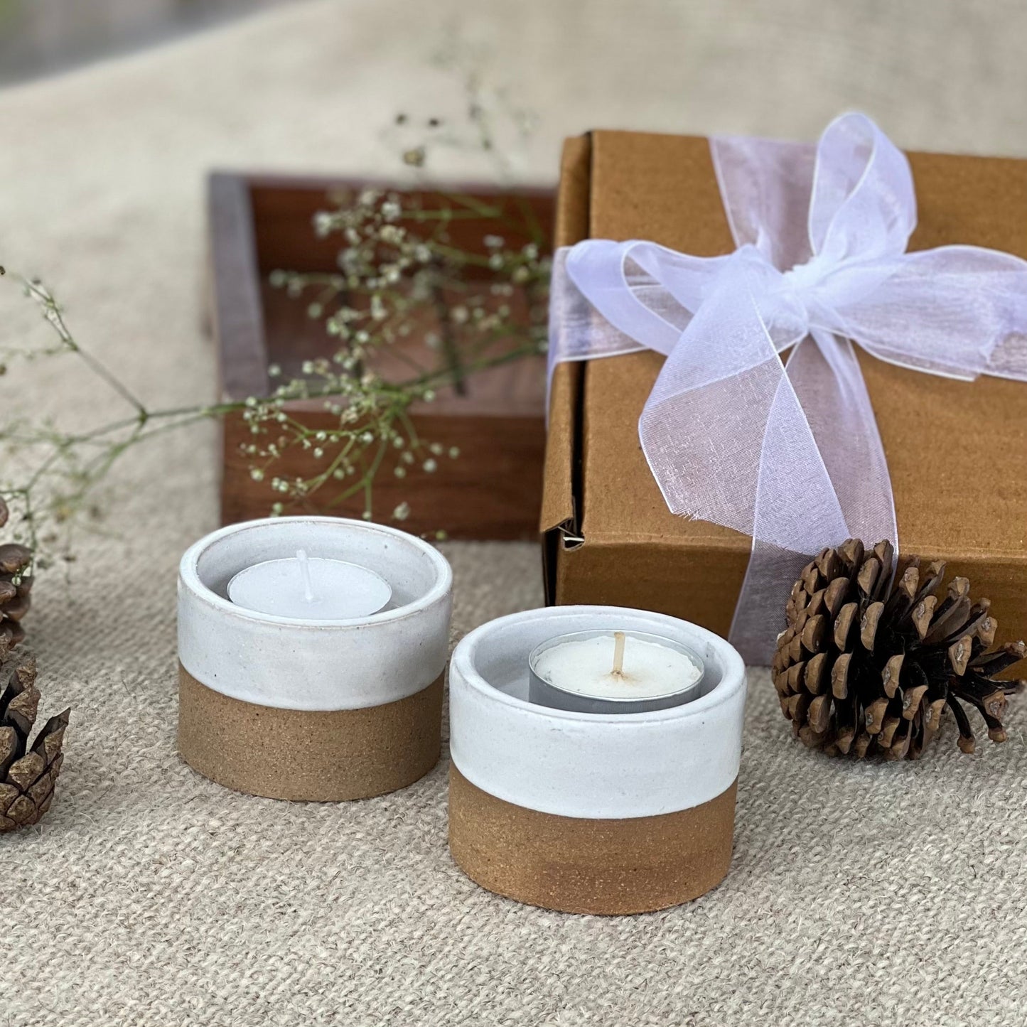 LUMIERES Elegant Clay Tea Light Holders Set of Two