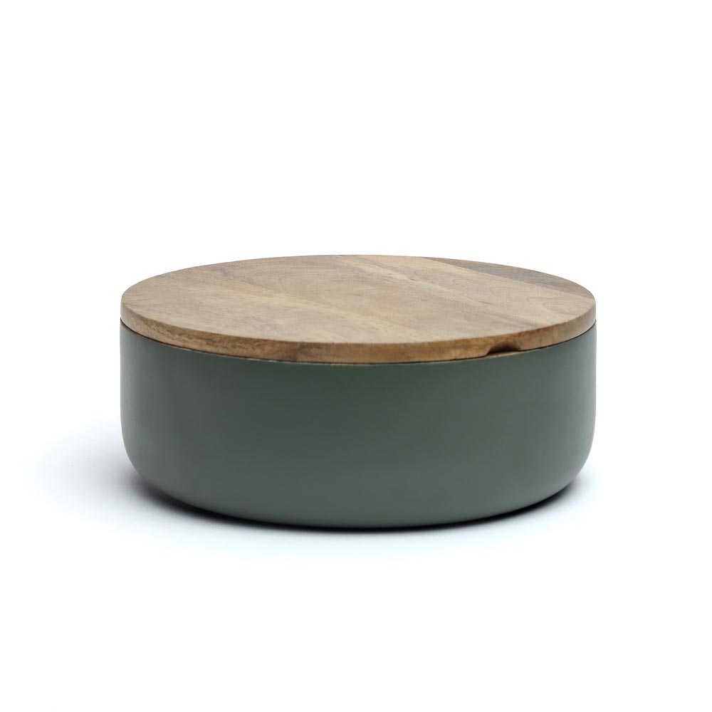 Handcrafted Luca Green Wooden Roti Box with Natural Finish