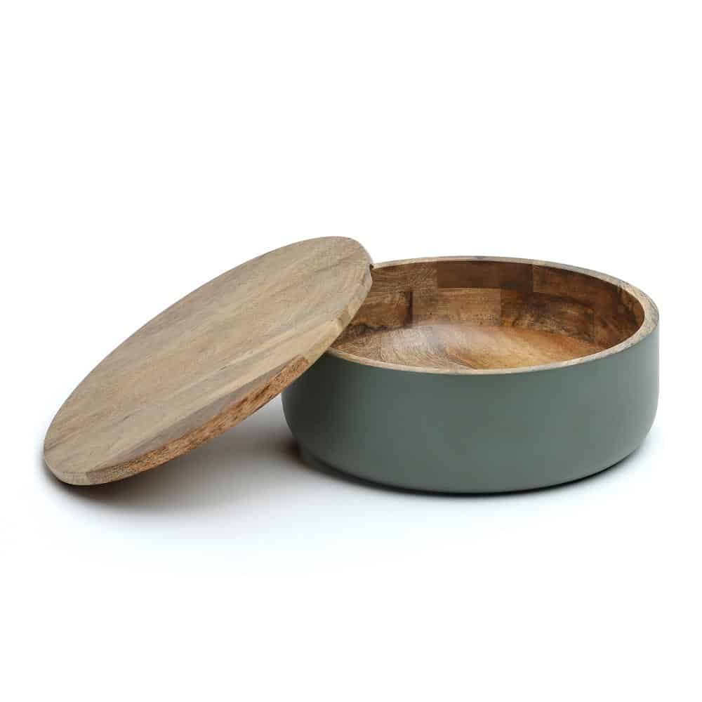 Handcrafted Luca Green Wooden Roti Box with Natural Finish