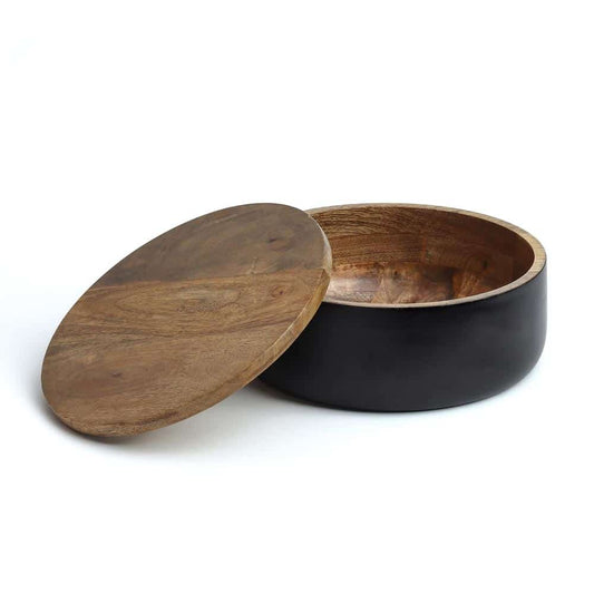 Elegant Luca Black Hand-Painted Solid Wood Roti Box