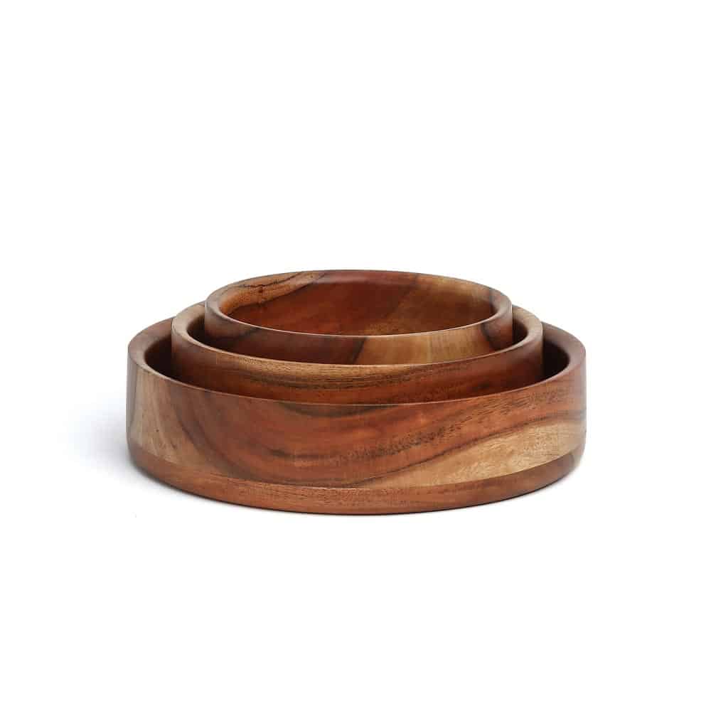 Handcrafted Hugh Fringe Solid Wood Bowl Set of 3