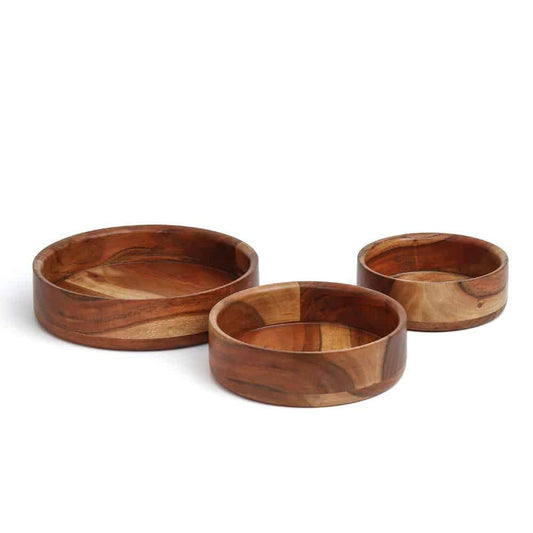 Handcrafted Hugh Fringe Solid Wood Bowl Set of 3