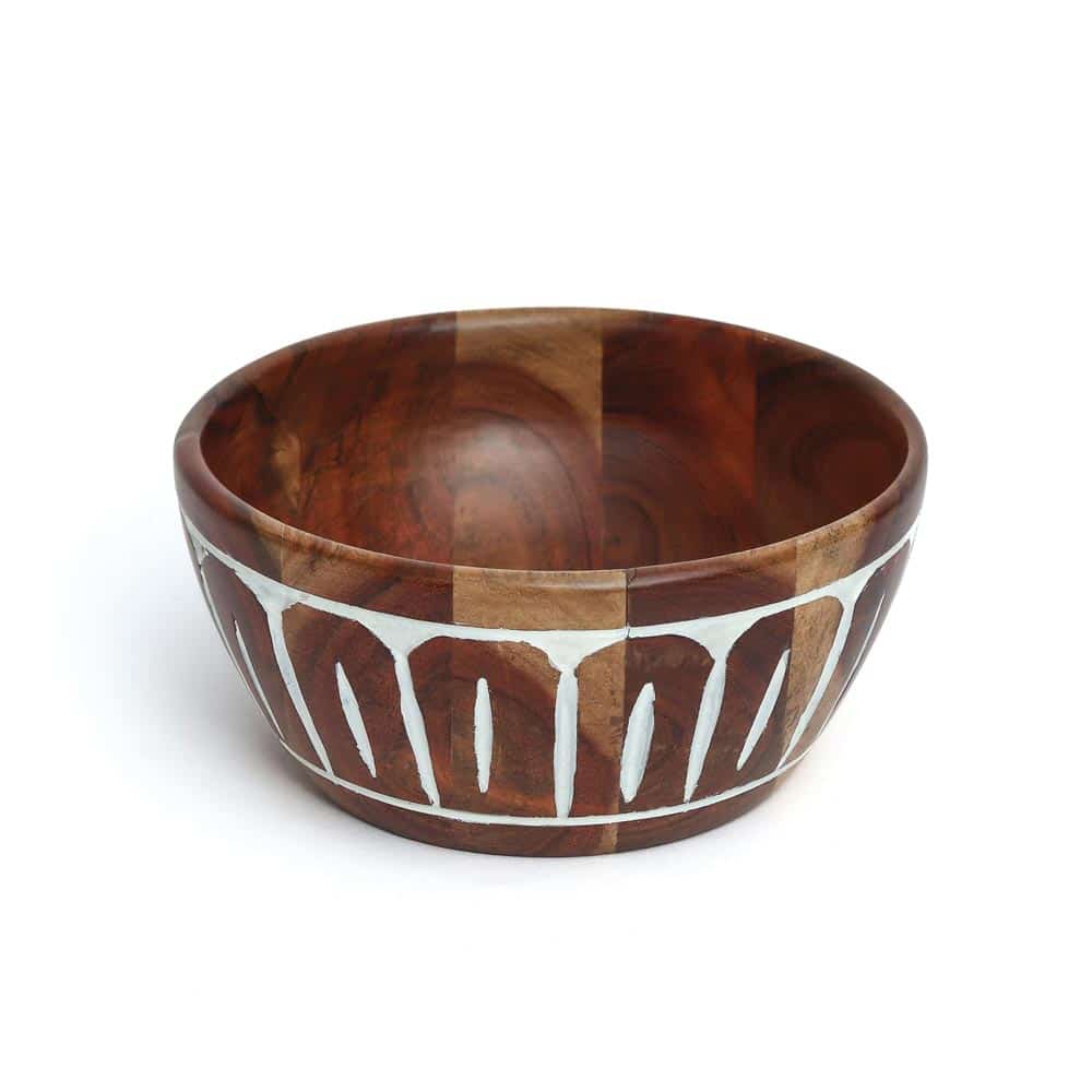 Aurora Handcrafted Solid Wood White Bowl – Elegant Kitchen Serveware