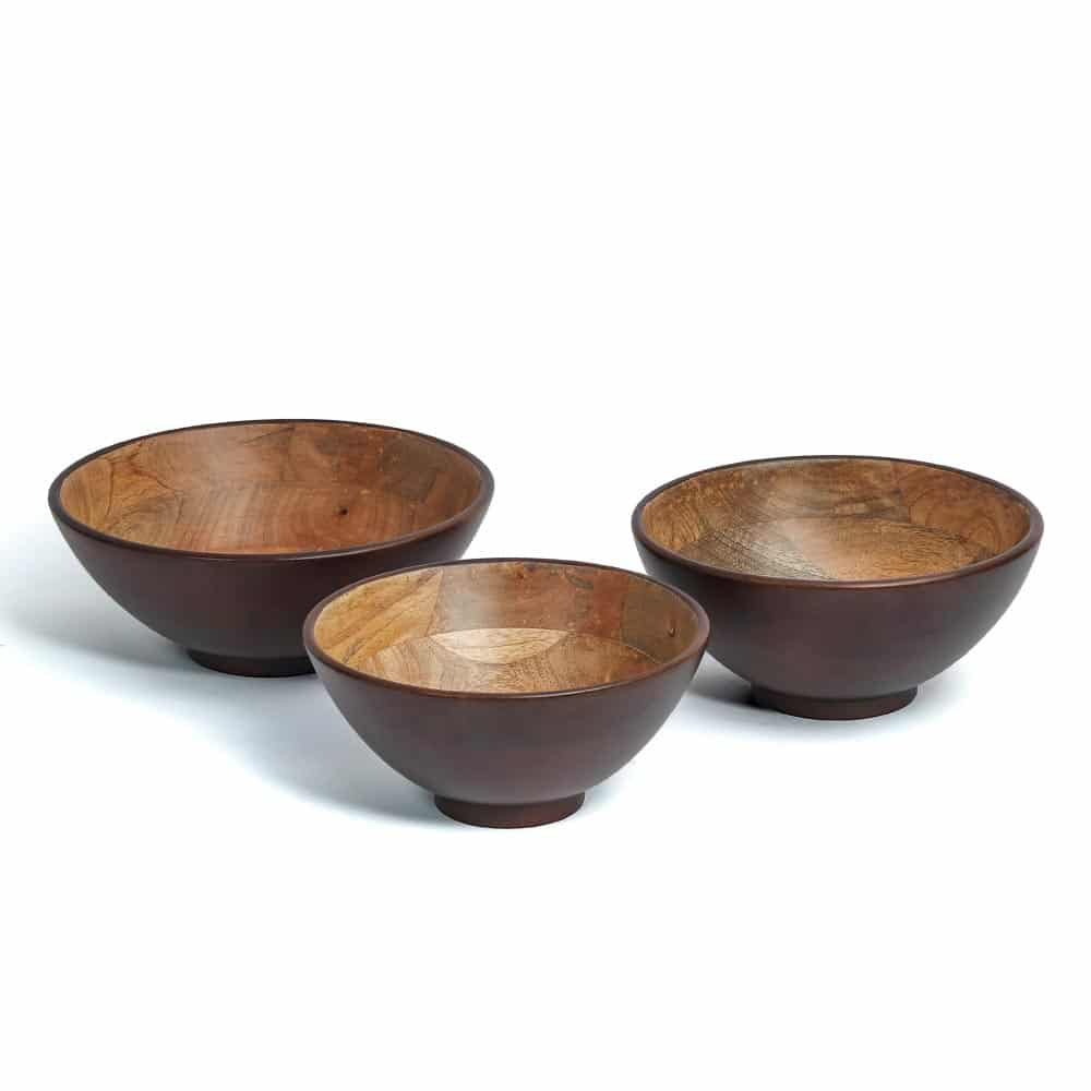 Handcrafted Dark Walnut Indie Cone Bowls Set of Three