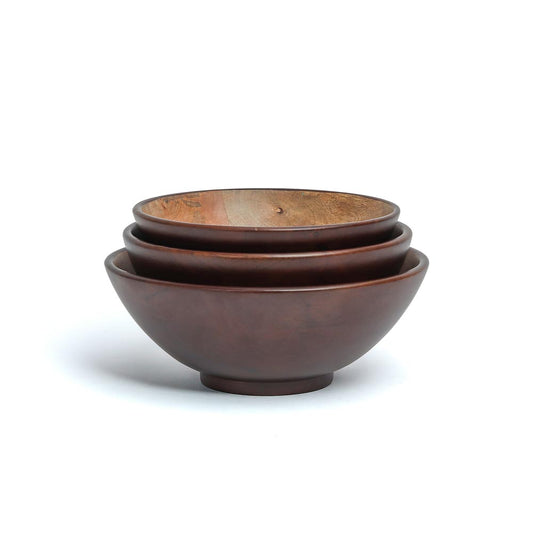 Handcrafted Dark Walnut Indie Cone Bowls Set of Three