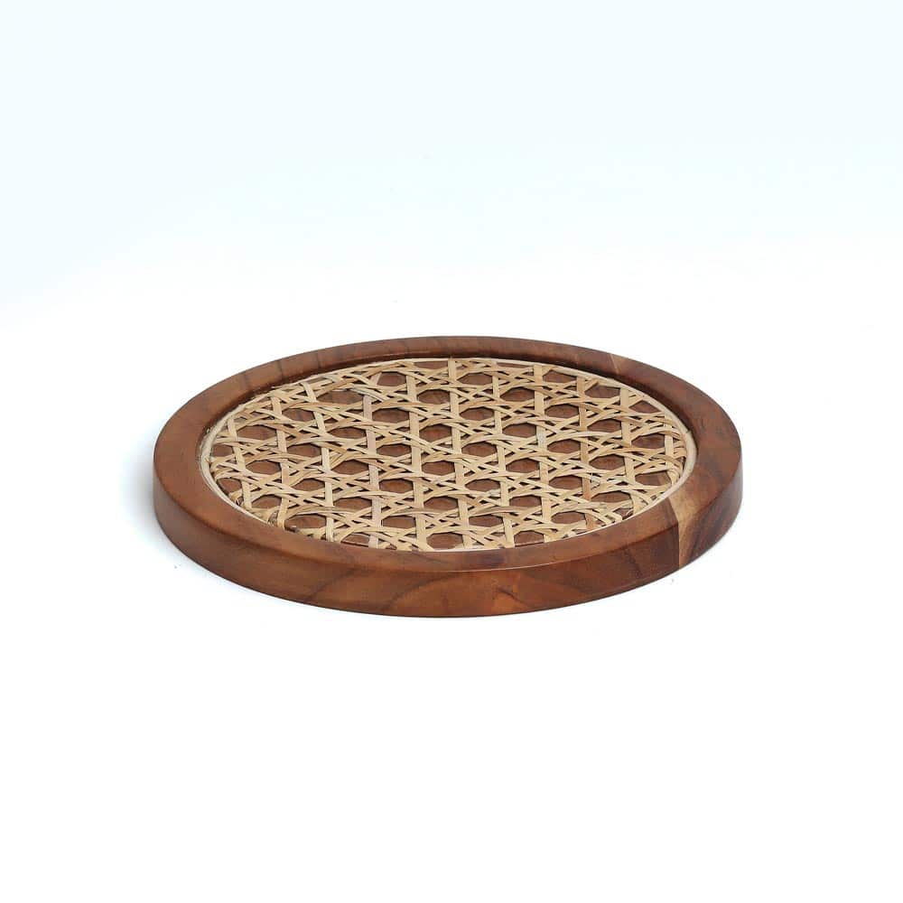 Rosemary Natural Disc Wicker Trivet Handcrafted Solid Wood