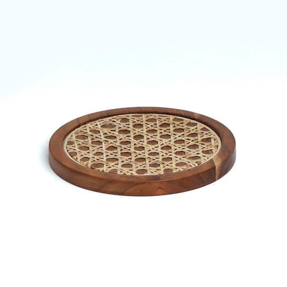 Rosemary Natural Disc Wicker Trivet Handcrafted Solid Wood