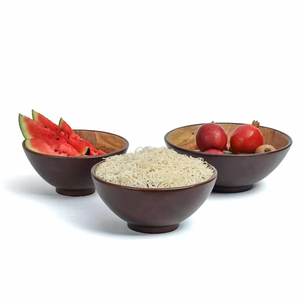 Handcrafted Dark Walnut Indie Cone Bowls Set of Three
