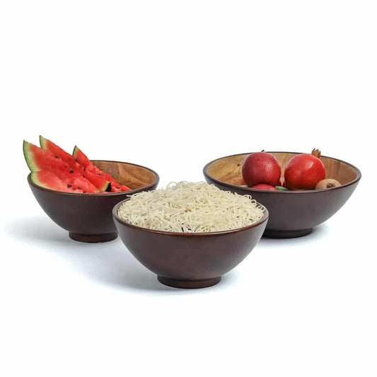 Handcrafted Dark Walnut Indie Cone Bowls Set of Three