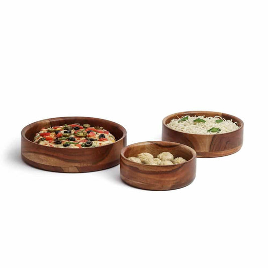 Handcrafted Hugh Fringe Solid Wood Bowl Set of 3