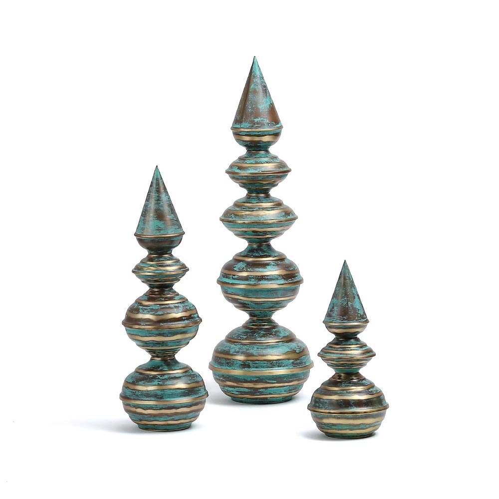 Patinated Brass Temple Corner Trio – Handcrafted Hindu Temple Top Décor