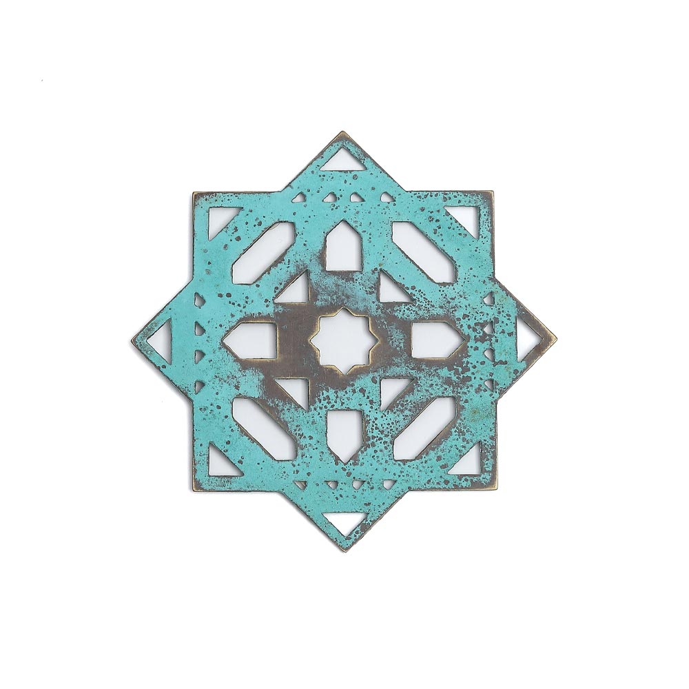 Elegant Turquoise Brass Mantra Coasters – Set of Two