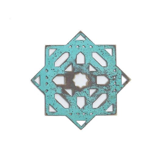 Elegant Turquoise Brass Mantra Coasters – Set of Two