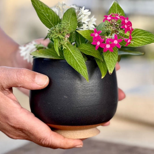 Handcrafted Tulip-Shaped Ceramic Vase with Charcoal Glaze The Foraging Garden