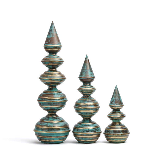 Patinated Brass Temple Corner Trio – Handcrafted Hindu Temple Top Décor