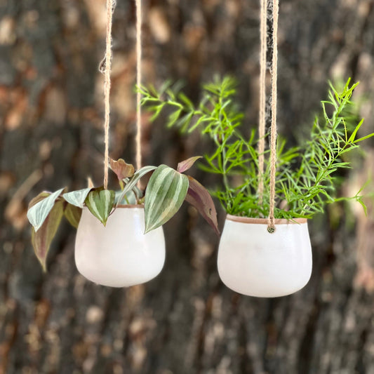 Wheaten Ceramic Hanging Bud Planter Set of Two – Green Décor