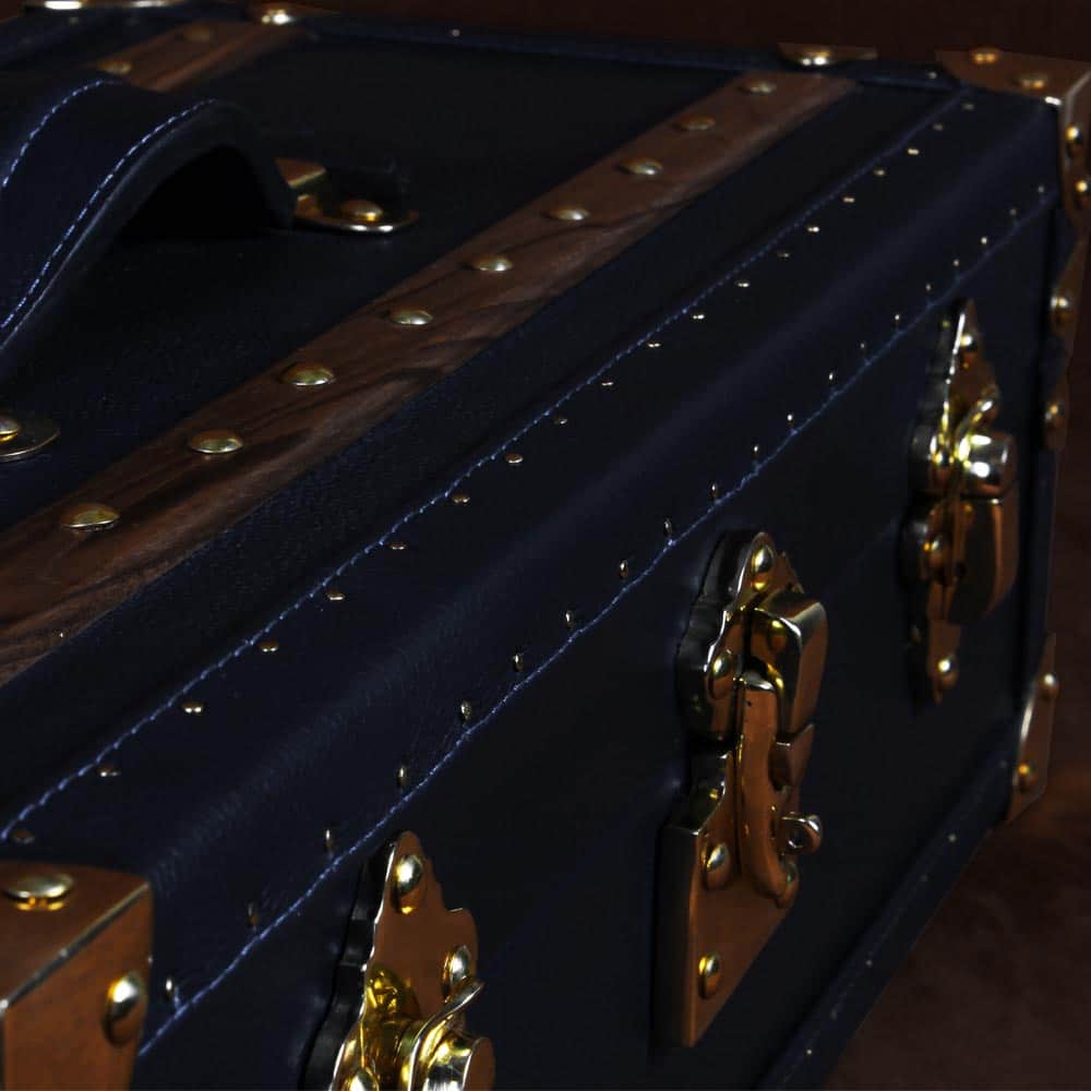 Elegant Blue Leather Petite Wine Trunk with Brass Accents