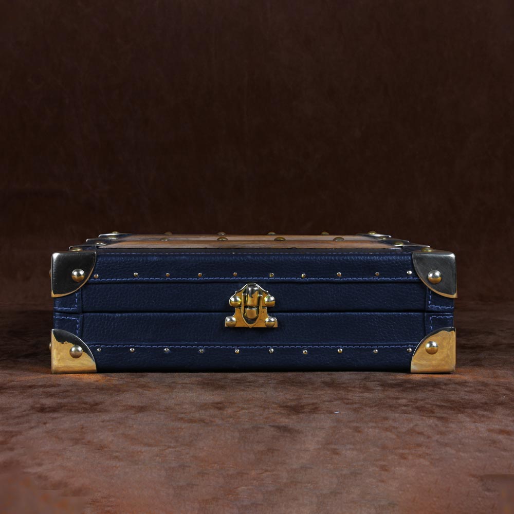 Luxury Blue Leather Necklace Trunk with Velvet Lining
